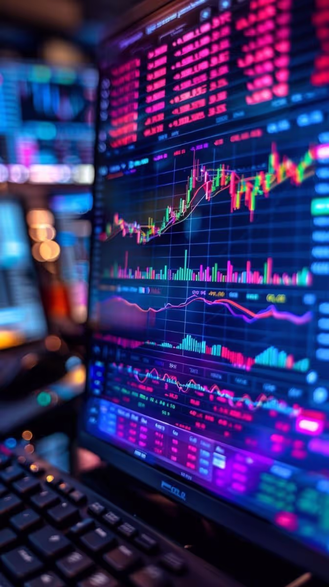 computer with charts inside the screen